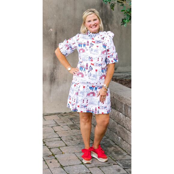 Pittypats Ole Miss Toile Wren Mini Dress Womens Size Large New Short Sleeve